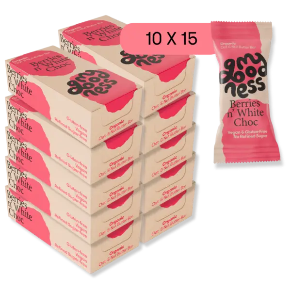 10 Kolli: Berries n’ White Choc - Oat & Nut Butter Bar 15 x 30 g